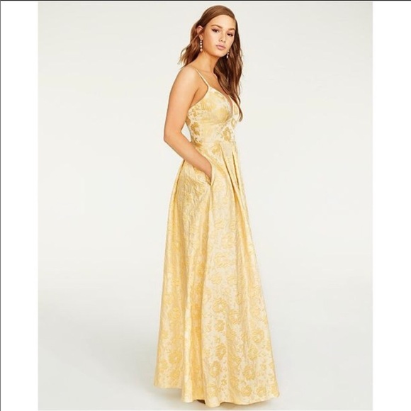 NWT Trixxi Junior’s Floral Jacquard Gown Yellow - Picture 4 of 9